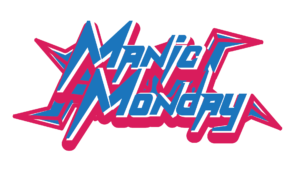 Manic Monday in dynamic blue and red font.