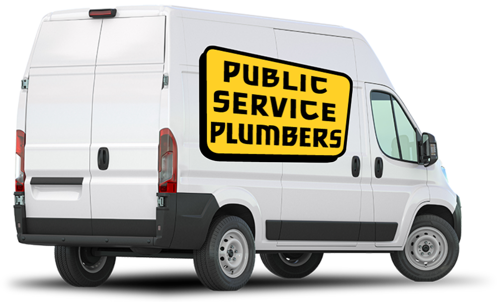A service van with the Public Service Plumbers logo on the side